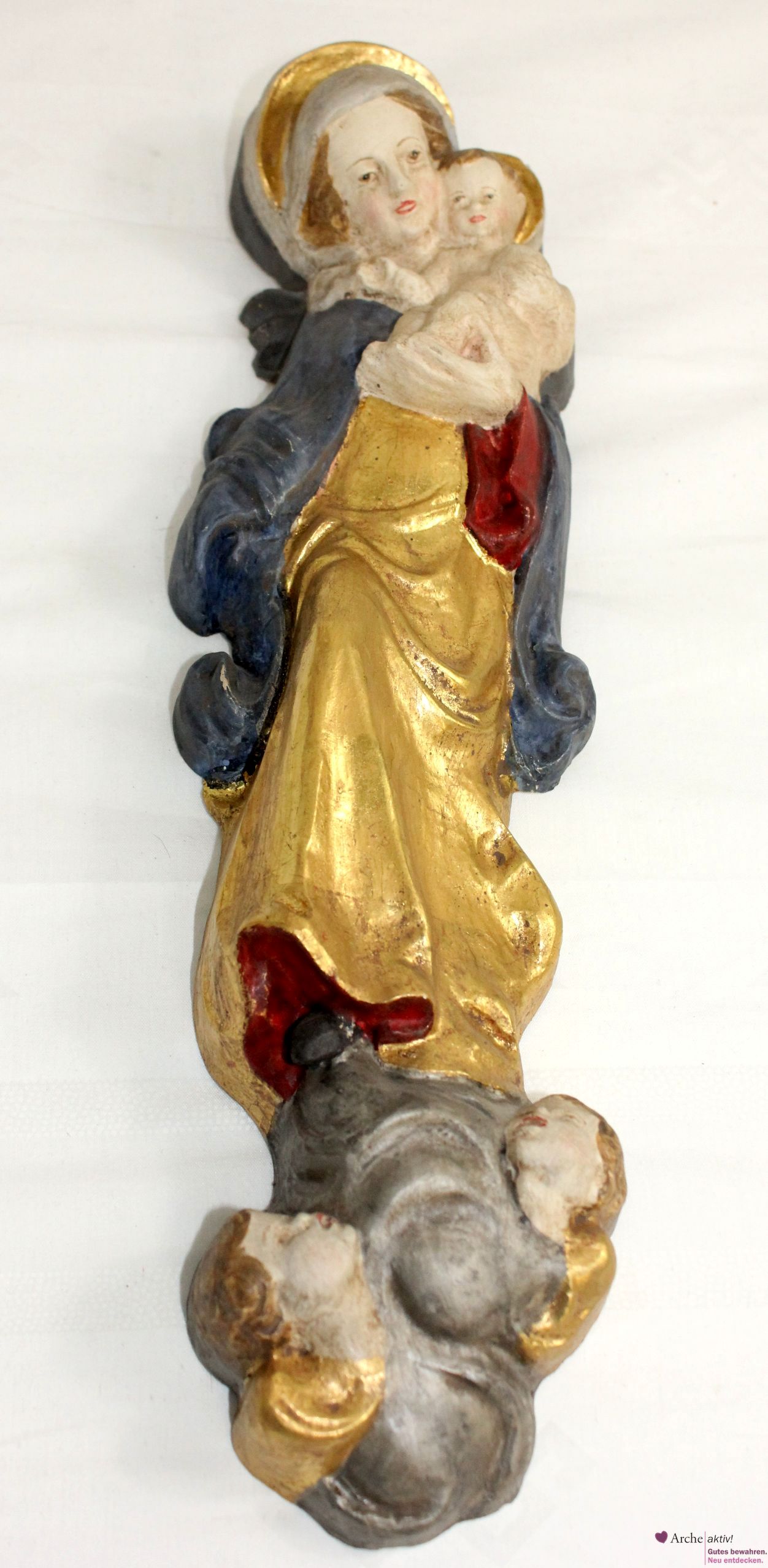 Jungfrau Maria mit Kind und Engeln, 40 cm Wandskulptur, gebraucht