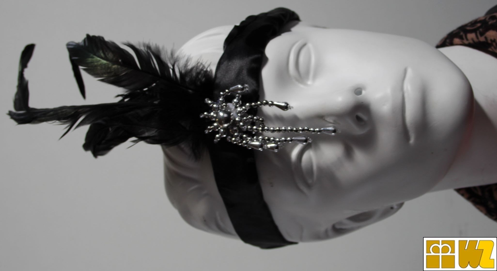 20er Jahre Stirnband für Frauen mit Silberquaste und Federn, gebraucht