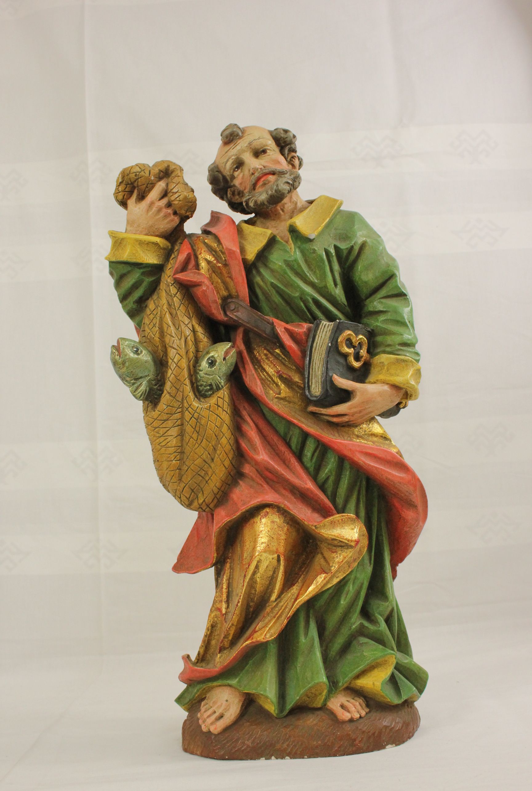 Heiliger Petrus Gipsfigur 52 cm mit Signatur K, Antiquität