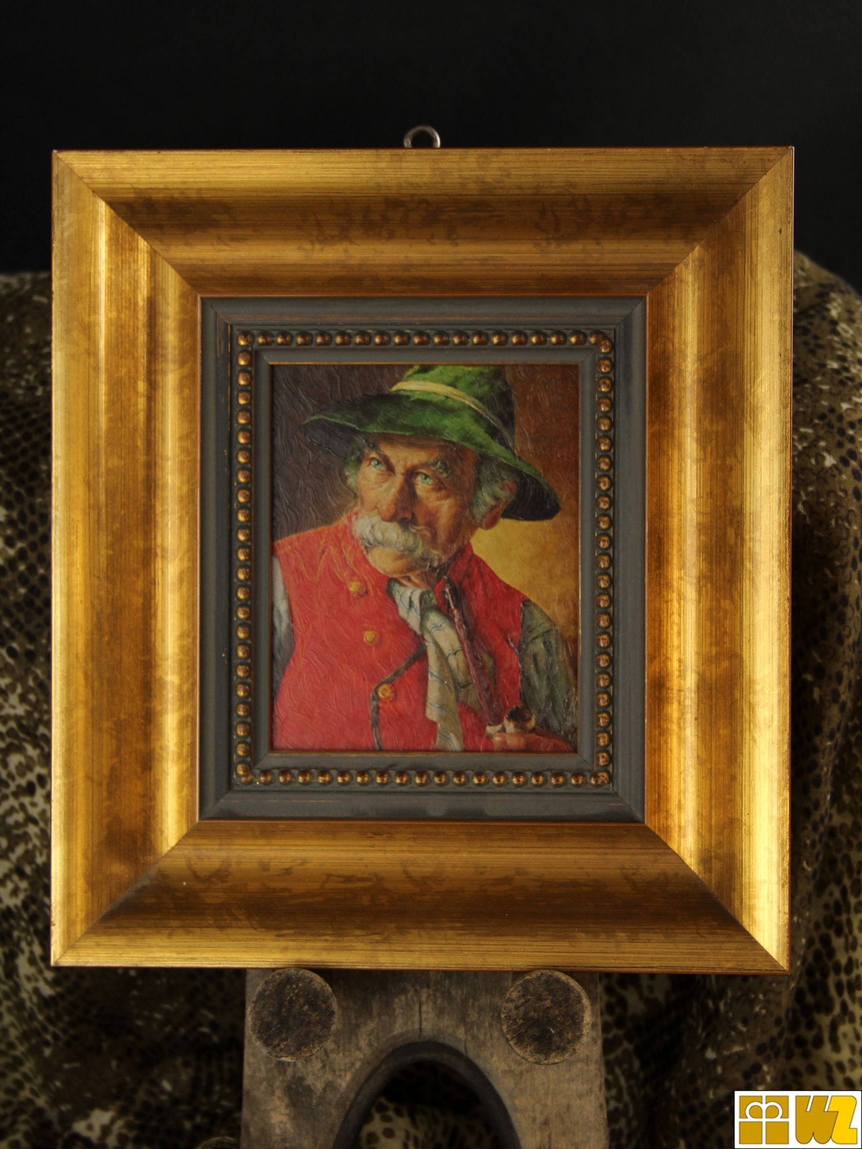 Ölgemälde Bauer in bayrischer Tracht  mit Rahmen, Original gebr.