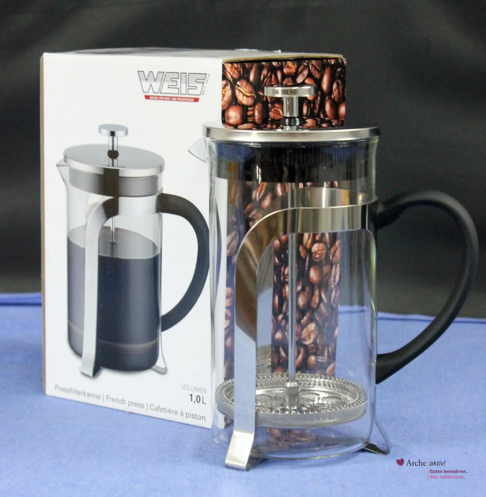 Weis Pressfilterkanne Kaffeebereiter Glas 1,0 Liter, neuwertig