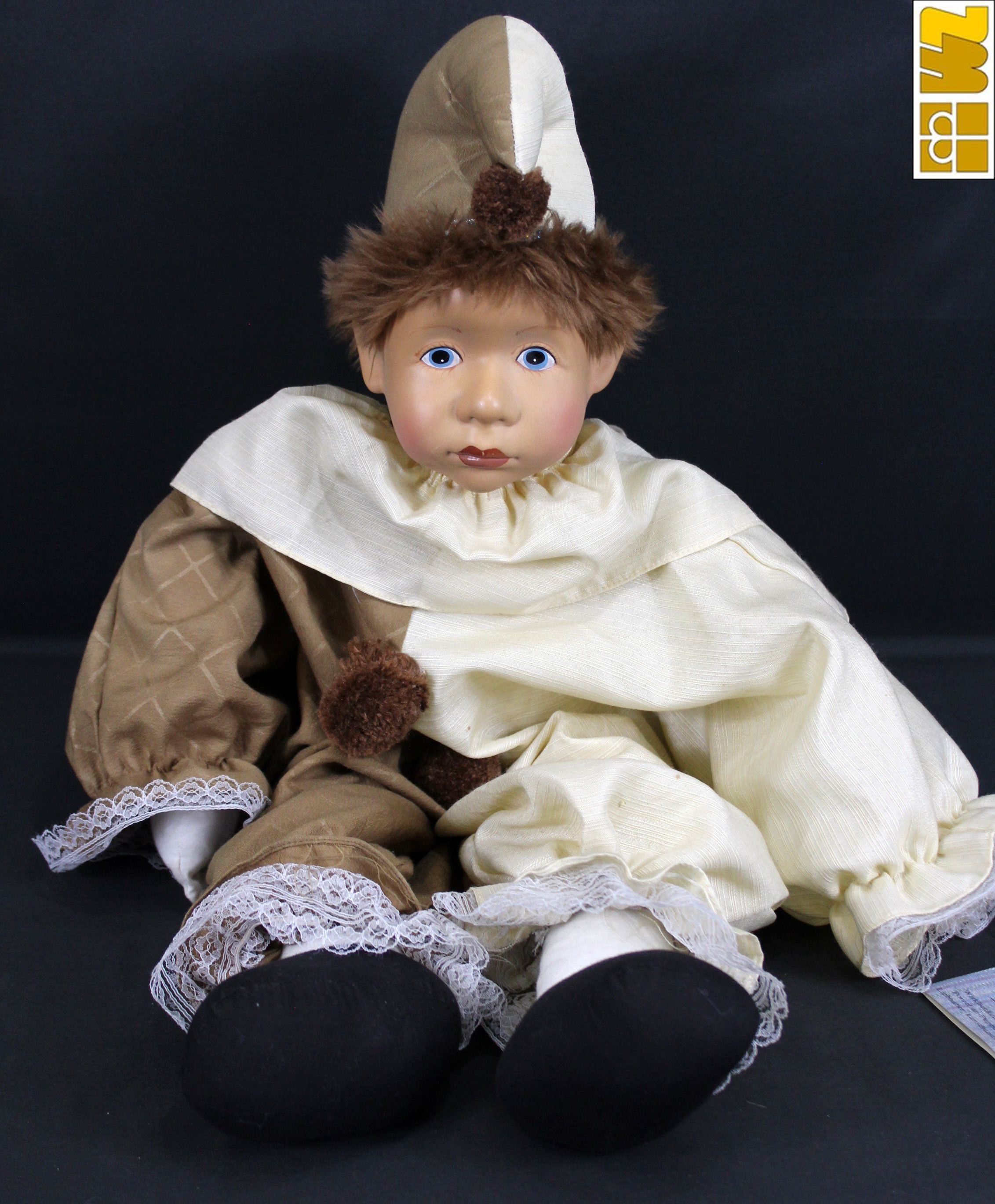 Star Collection Porzellankopf-Sammlerpuppe Harlekin Clown handgefertigt, gebr.